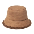 Brown suede bucket hat with warm fleece trim for women featuring cozy winter style - 58cm / Brown