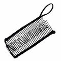 Detail view of a black metal banana hair clip with wavy teeth and elastic bead closure - 30 Teeth / Black