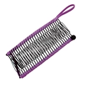 Detail view of purple banana hair clip with black metal wire comb teeth and elastic band - 30 Teeth / Purple