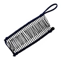 Detail of banana hair clip featuring dark blue woven fabric and black metallic wire teeth - 30 Teeth / Navy Blue