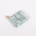 Light green marble pattern card holder with multiple slots and gold metal snap closure - Blue