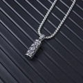 Retro punk cylinder pendant necklace with embossed mantra symbols on a steel box chain - Mantra Cylinder + Stainless Steel Chain