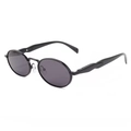 Gafas de sol ovaladas de metal negro con elegantes patillas geométricas retorcidas - Montura Negra Lentes Gris Negro