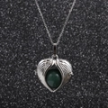 Silver stainless steel heart angel wing necklace with deep green bead pendant for women - Green Aventurine