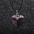 Collar con colgante de corazón púrpura de piedra natural en cordón de cera negro mujer - Lazo Corazón Amatista