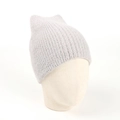 Detailed close-up of light grey knitted cat ear hat with soft fuzzy ribbed texture - One Size / Gray