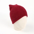 Detail of red knit hat with cat ears, metallic gold thread and thick woven texture - One Size / Burgundy