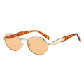 Gafas de sol ovaladas retro de metal con lentes naranjas y varillas de carey - Color Piel
