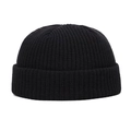 Macro shot of black knitted beanie texture with detailed ribbed winter wool pattern - 55-60 / Black