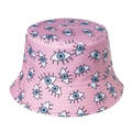 Pink bucket hat with devil eye embroidery and wide brim for sun protection - 58cm / Pink