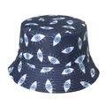 Detail of embroidered evil eye patterns and reinforced stitching on a navy bucket hat - 58cm / Navy Blue