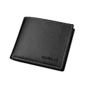 Schlanke schwarze Herrenbrieftasche aus Leder mit weißer Kontrastnaht im Bifold-Stil - Schwarz