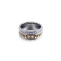 Three-layer steel ring with crystal rhinestones and golden pyramid textures - US 6 / Two-tone Gold (KR86571-K)