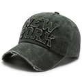 Vintage dark grey washed cotton baseball cap featuring distressed NEW YORK applique embroidery - Adjustable / Army Green