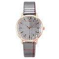Women's quartz watch with rose gold case and stylish houndstooth pattern strap - Black and White Plaid
