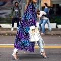 Side view of long-sleeved trench coat with purple and blue baroque floral prints - S / Gradient Pattern