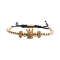 Bracelet à perles couronne dorée avec zircons pavés sur cordon tressé noir réglable - Couronne