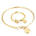 Parure collier et bracelet arbre de vie doré avec perle et maille trombone élégante - Parure de Bijoux Dorée (KS135412-Z)