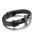 Schwarzes Lederarmband für Herren mit mattem Metallverschluss im modernen Design - Ganz Schwarzes Geflochtenes Seil Mit Schwarzem Verschluss (KB134666-KFC)