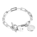 Bracciale a catena argentato con perla bianca e ciondolo a moneta vintage - Bracciale Argento (KB138411-Z)