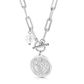 Collana a graffetta argento con perla e medaglia di San Benedetto in acciaio inox - Collana Argento (KN113610-Z)