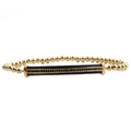 Minimalist gold beaded bracelet set with black micro-pave rhinestone bar detail - Curved Tube Bracelet
