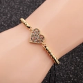 Adjustable golden heart chain bracelet with colorful micro-set cubic zirconia stones - Bead Chain Black Rope Heart