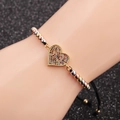 Women's heart chain bracelet with colorful pavé stones and tricolor metallic beads - Mixed Color Bead Chain Heart