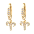Golden Aries zodiac earrings featuring sparkling pavé crystals in a hoop drop design - Gold / Aries