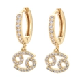 Gold Cancer zodiac hoop earrings with micro-paved white zircon stones for women - Gold / Cancer