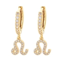 Golden Leo zodiac charm hoop earrings with shimmering white cubic zirconia stones - Leo