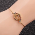 Gold MOM bracelet with multicolor cubic zirconia and adjustable chain on model - Box Chain MOM / Gold