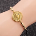 Detail of snake charm bracelet with gold beads, black cord and white zircon stone - Black Rope Gold Bead 12