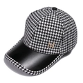 Berretto in pied-de-poule con tesa in pelle nera e logo M decorato con strass - 56-60cm Regolabile / Nero