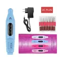 Electric nail drill kit in light blue with power adapter and metal grinding heads set - US Plug / Blue