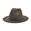 Brown zebra print wool fedora hat with black leather belt and gold buckle detail - M (56-58cm) / Army Green