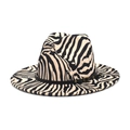 Detail of zebra pattern wool fedora hat featuring a black leather band and gold buckle - M (56-58cm) / Off White