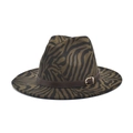 Detail of olive green zebra print fedora with brown faux leather band and gold buckle - M(56-58cm) / Army Green