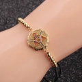 Bohemian gold beaded bracelet with Hamsa Hand and star charm set with colorful zircons - Black Rope Bead Chain / Black