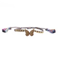 Colorful woven butterfly bracelet with gold zircon-studded charm on white background - B0077 / Colorful 2