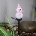Solar outdoor snowman stake light with pink hat and scarf for garden decoration - Single Snowman Pink