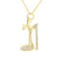 Golden high heel pendant necklace featuring sparkling white crystals and elegant bow detail - Gold High Heel Shape (款式7)