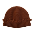 Deep coffee brown knitted beanie featuring distressed ripped edges and vintage frayed style - Distressed Frayed Docker Cap / Burgundy
