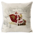 Christmas pillowcase featuring a vintage Santa Claus print on linen fabric - BZ0888-31 (Standing Vintage Santa in Snow)