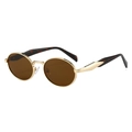 Lunettes de soleil rondes dorées avec verres bruns et branches en écaille de tortue - Brun Foncé