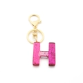 Pink resin letter H keychain with sparkling glitter and gold lobster clasp - Pink Sequin / Letter H