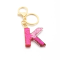 Pink sequin resin letter K keychain with golden clasp for women creative bag accessory - Pink Sequin / Letter K
