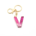 Resin letter V keychain with pink glitter and gold-tone metal lobster clasp - Pink Sequin / Letter V