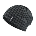 Winter black and gray striped knit beanie with warm lining and Black head woven label - One Size / Dark Gray