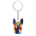 Porte-clés Berger Allemand artistique avec motifs colorés et anneau en métal poli - Motif de Chien Langue Sortie
